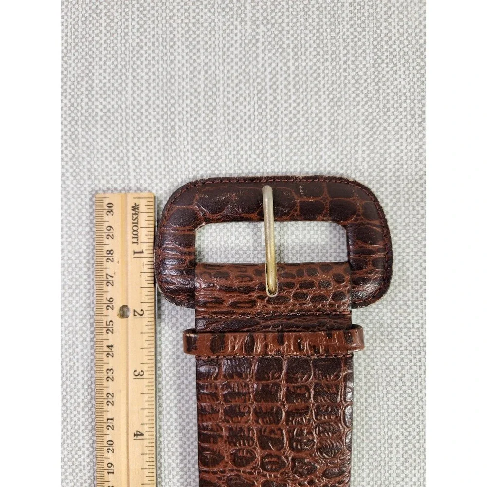 The Ritz Accessories S/M Wide Brown Leather Belt Croc Embossed Women